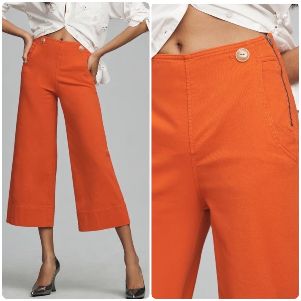Anthropologie Maeve Buttoned Cropped Wide-Leg Culottes Red